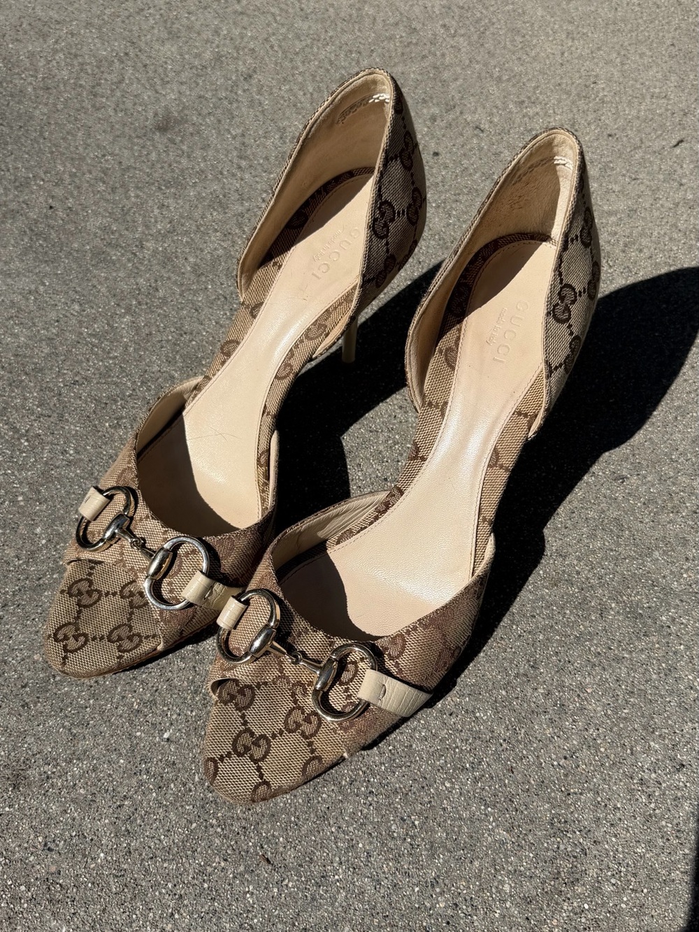 Gucci Brown GG Canvas Horsebit D'Orsay Heels